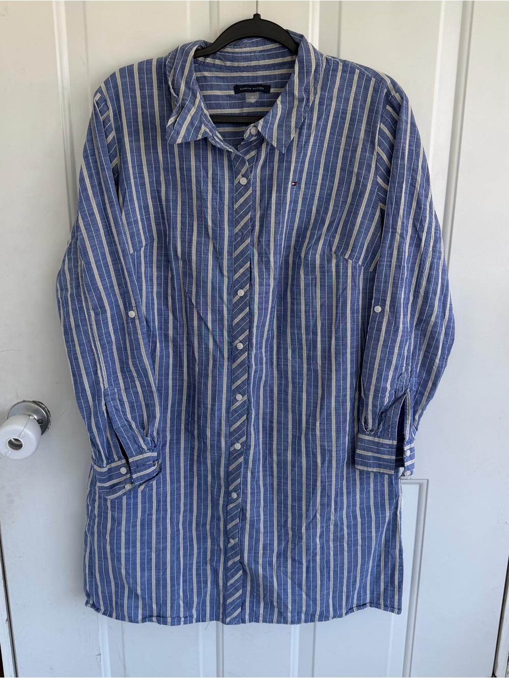 Tommy Hilfiger Blue and White Striped Shirt Dress Sz 14 GUC